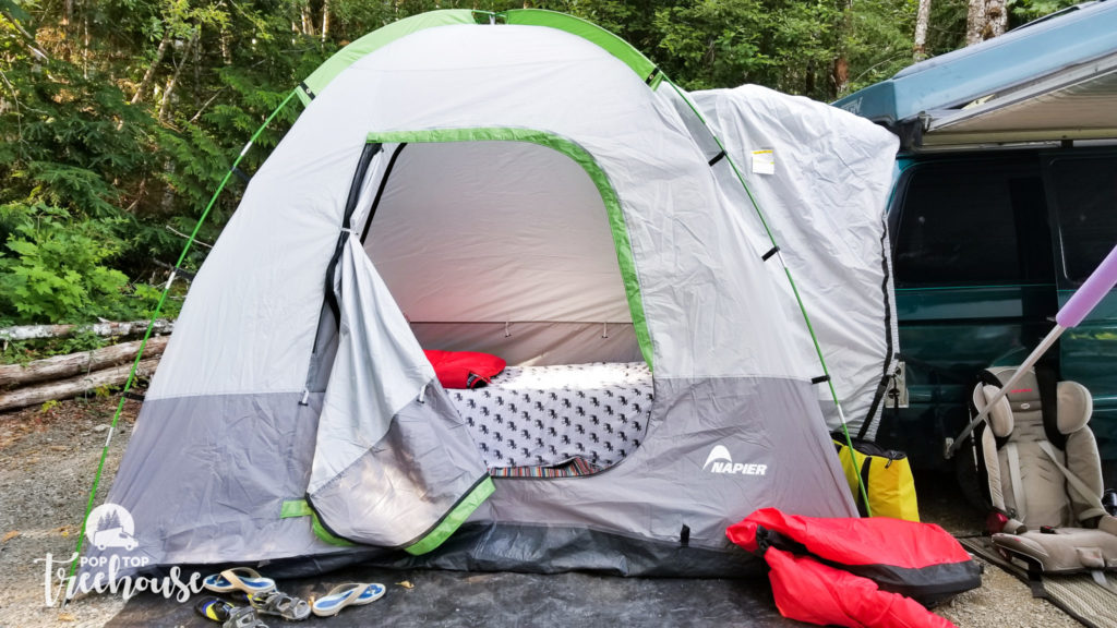 sleep set up in tent