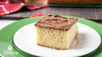 yellow sheet cake with chocolate frosting