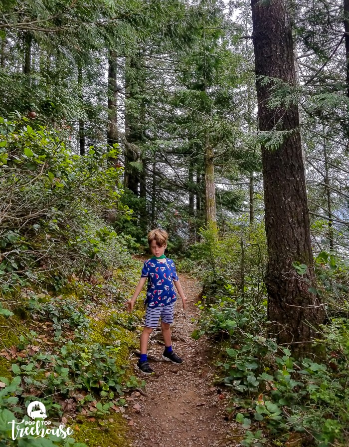 kid having fun on hiking trail