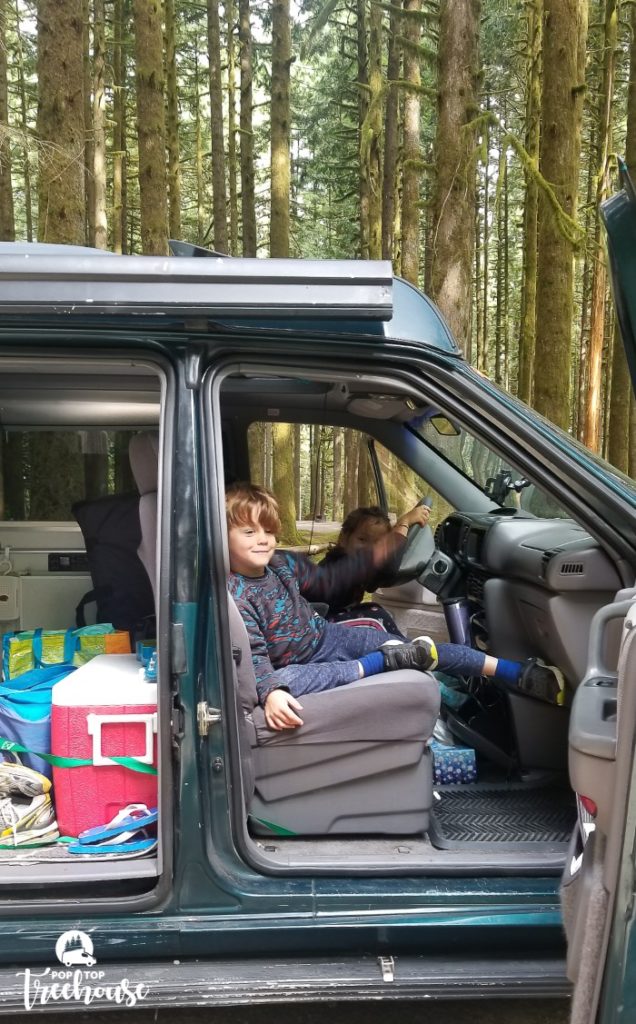 kids driving the camper van