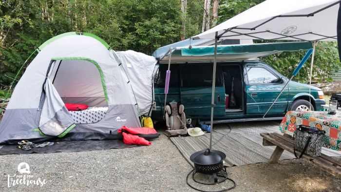 messy camping set up