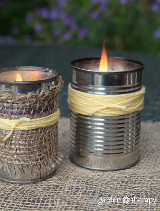 homemade citronella candles in tins