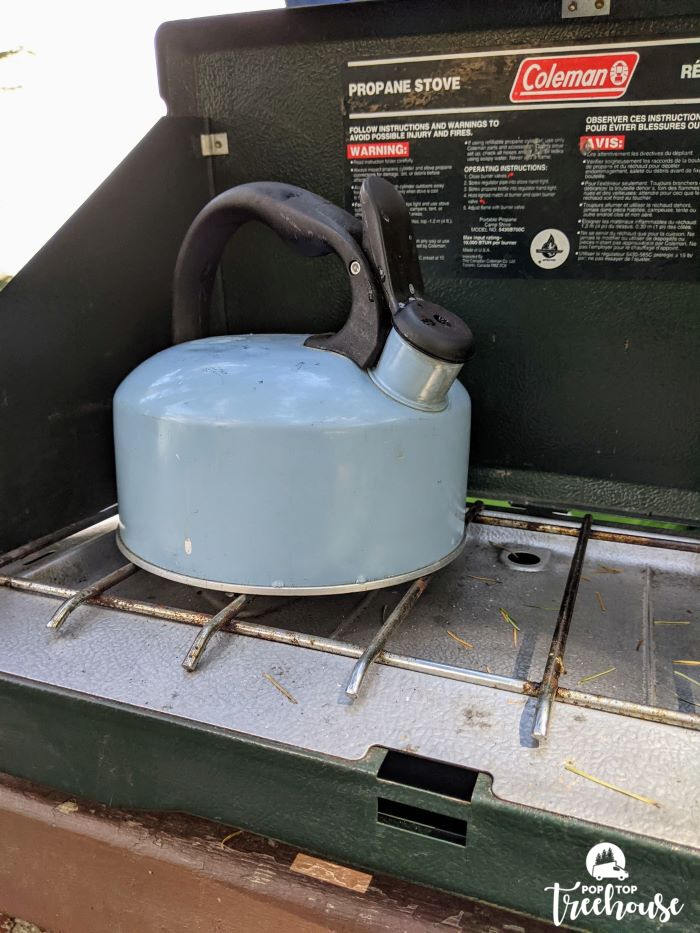 kettle on camp stove