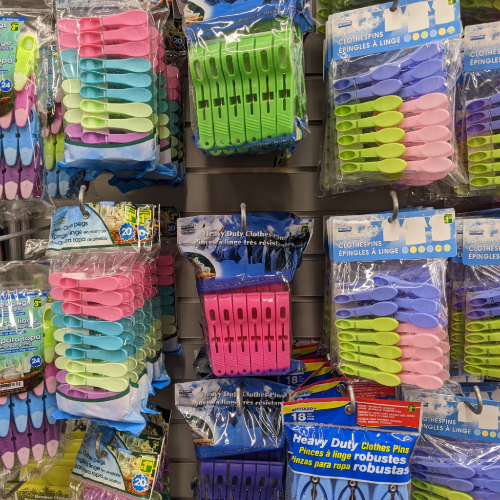 colourful clothespins at dollar store