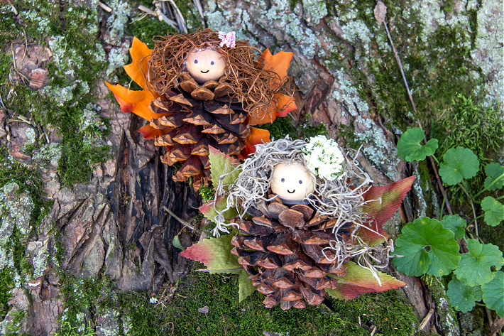 woodland fairies made from pinecones