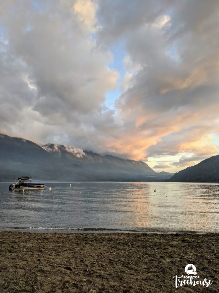 sunset and boat at Cultus Lake