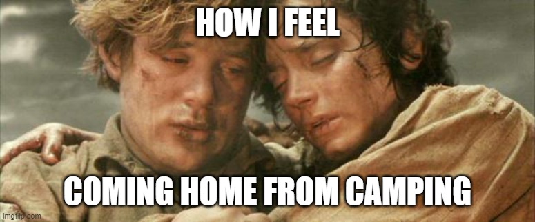 Sam and Frodo from Lord of the Rings. how I feel coming home from camping