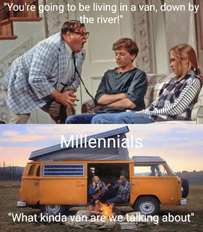 You're going to be living in a van down the river! Millennials: what kind of van are we talking about?
