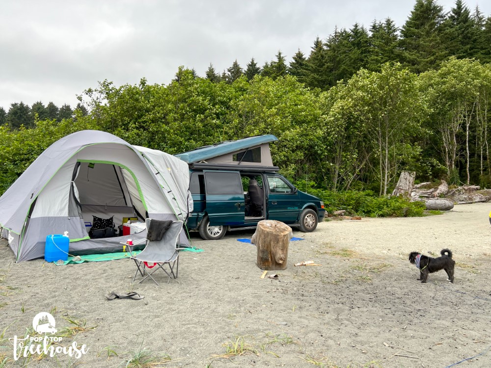 camper van and tent setup