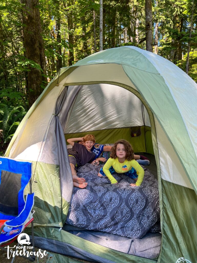 kids in camping tent
